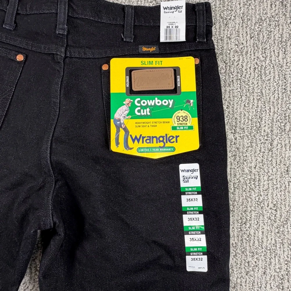 Wrangler Cowboy Cut Jeans Mens 35x32 Black‎ Slim Fit 938 Stretch Denim NWT